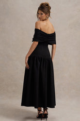 Black Twisted Bardot Drop-Waist Maxi Dress